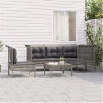 vidaXL 6-delige Loungeset met kussens poly rattan grijs