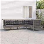 vidaXL 7-delige Loungeset met kussens poly rattan grijs