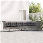 vidaXL 6-delige Loungeset met kussens poly rattan grijs