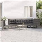 vidaXL 7-delige Loungeset met kussens poly rattan grijs