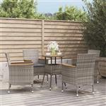 vidaXL 5-delige Bistroset met kussens poly rattan grijs