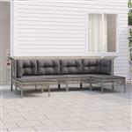 vidaXL 6-delige Loungeset met kussens poly rattan grijs