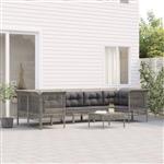 vidaXL 8-delige Loungeset met kussens poly rattan grijs