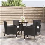 vidaXL 5-delige Bistroset met kussens poly rattan zwart