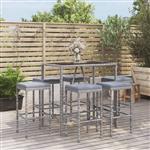 vidaXL 7-delige Tuinbarset met kussens poly rattan grijs