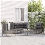 vidaXL 5-delige Loungeset met kussens poly rattan grijs