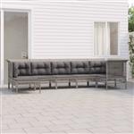 vidaXL 7-delige Loungeset met kussens poly rattan grijs