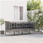 vidaXL 3-delige Loungeset met kussens poly rattan grijs