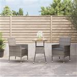 vidaXL 3-delige Bistroset met kussens poly rattan grijs