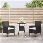 vidaXL 3-delige Bistroset met kussens poly rattan zwart