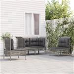 vidaXL 4-delige Loungeset met kussens poly rattan grijs