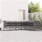 vidaXL 6-delige Loungeset met kussens poly rattan grijs