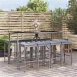 vidaXL 9-delige Tuinbarset met kussens poly rattan grijs