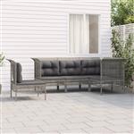 vidaXL 5-delige Loungeset met kussens poly rattan grijs