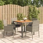 vidaXL 5-delige Tuinset met kussens poly rattan grijs