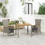 vidaXL 3-delige Tuinset met kussens poly rattan grijs