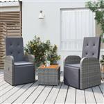 vidaXL 3-delige Loungeset poly rattan en massief acaciahout grijs