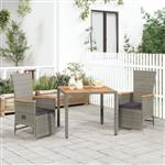 vidaXL 3-delige Tuinset met kussens poly rattan grijs