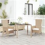 vidaXL 3-delige Tuinset met kussens poly rattan beige