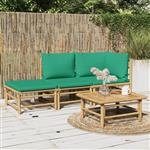 vidaXL 3-delige Loungeset met kussens bamboe groen