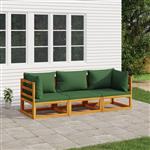 vidaXL 3-delige Loungeset met groene kussens massief hout