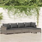 vidaXL 5-delige Loungeset met kussens poly rattan grijs