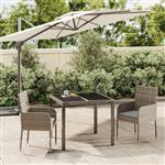 vidaXL 3-delige Tuinset met kussens poly rattan grijs