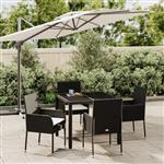 vidaXL 5-delige Tuinset met kussens poly rattan zwart