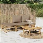 vidaXL 4-delige Loungeset met kussens bamboe taupe