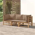 vidaXL 3-delige Loungeset met kussens bamboe taupe