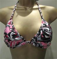 Donkerroze Bikini Top met Grijs en Zwart