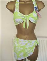 Pistache Bikini met Witte Print en Pareo