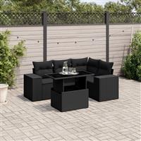 vidaXL 5-delige Loungeset met kussens poly rattan zwart