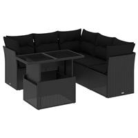 vidaXL 6-delige Loungeset met kussens poly rattan zwart