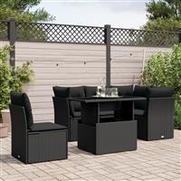 vidaXL 6-delige Loungeset met kussens poly rattan zwart