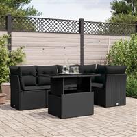 vidaXL 6-delige Loungeset met kussens poly rattan zwart