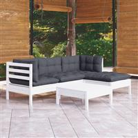 vidaXL 5-delige Loungeset met kussens grenenhout wit