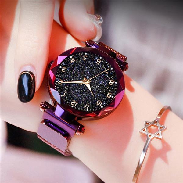 Grote foto magnetisch sterrenhemelhorloge voor dames modieuze metalen gaasbandriemkwarts kleding dames horloges