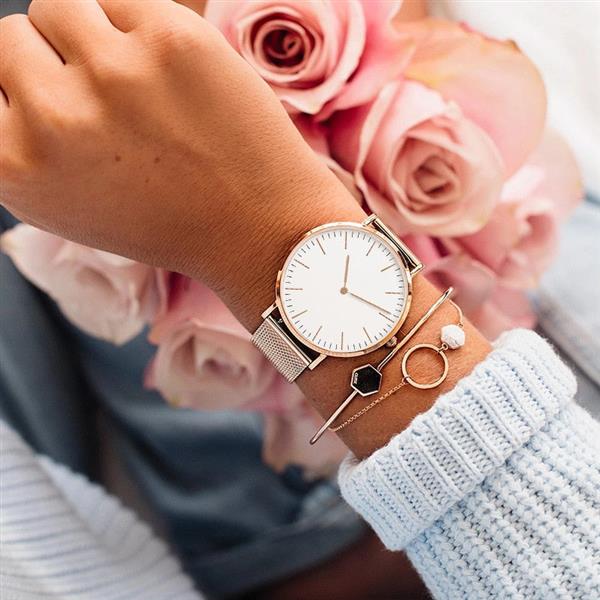 Grote foto minimalist watch for women luxury quartz clock mesh strap kleding dames horloges