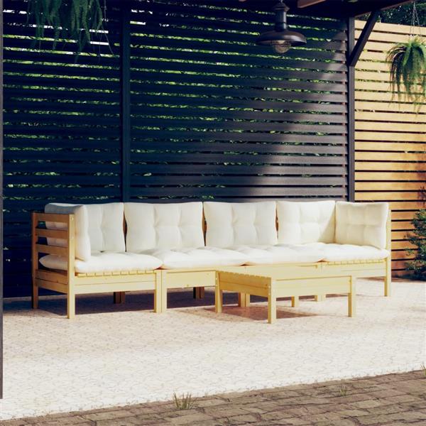 Grote foto vidaxl 5 delige loungeset met cr mekleurige kussens massief grenenhout tuin en terras tuinmeubelen
