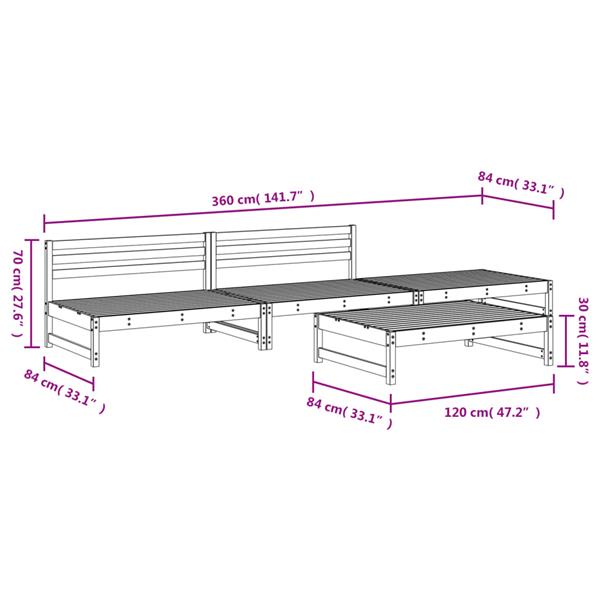 Grote foto vidaxl 4 delige loungeset massief grenenhout wit tuin en terras tuinmeubelen