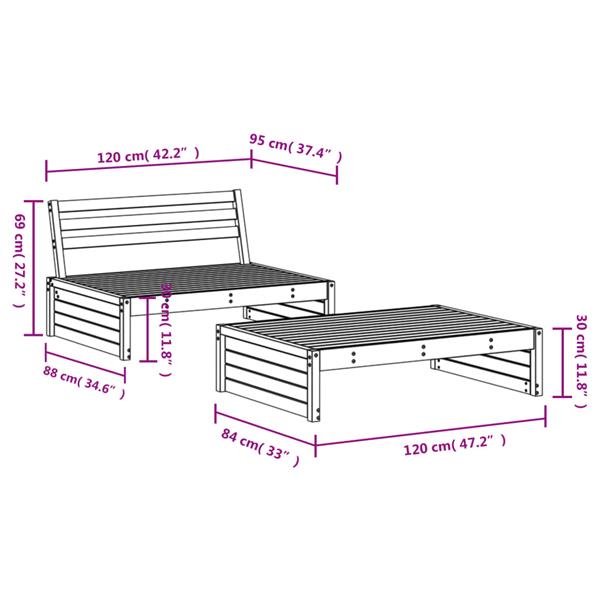 Grote foto vidaxl 2 delige loungeset massief grenenhout grijs tuin en terras tuinmeubelen