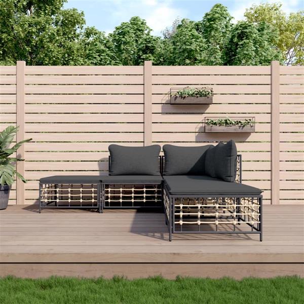 Grote foto vidaxl 5 delige loungeset met kussens poly rattan antracietkleurig tuin en terras tuinmeubelen