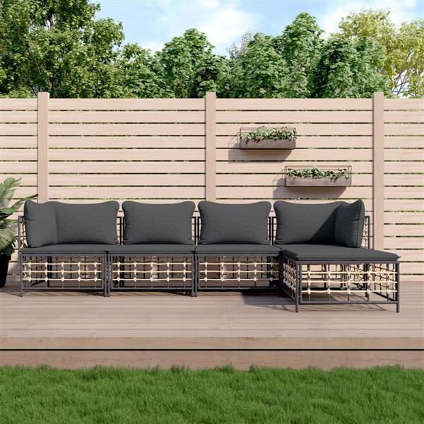 Grote foto vidaxl 5 delige loungeset met kussens poly rattan antracietkleurig tuin en terras tuinmeubelen