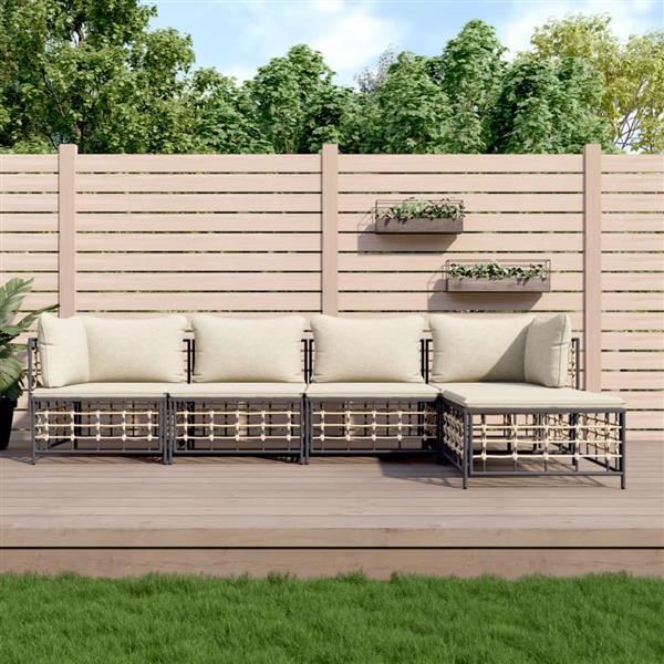 Grote foto vidaxl 5 delige loungeset met kussens poly rattan antracietkleurig tuin en terras tuinmeubelen