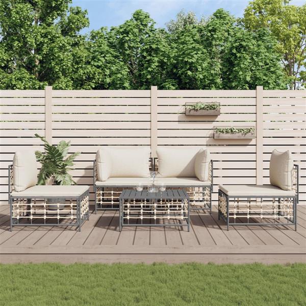 Grote foto vidaxl 5 delige loungeset met kussens poly rattan antracietkleurig tuin en terras tuinmeubelen