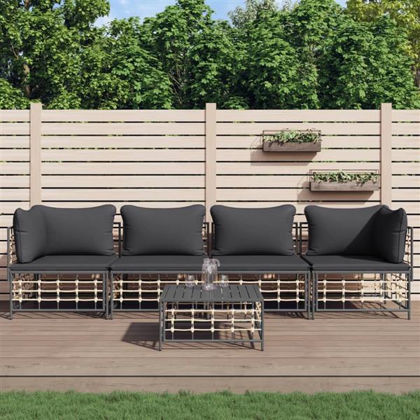 Grote foto vidaxl 5 delige loungeset met kussens poly rattan antracietkleurig tuin en terras tuinmeubelen