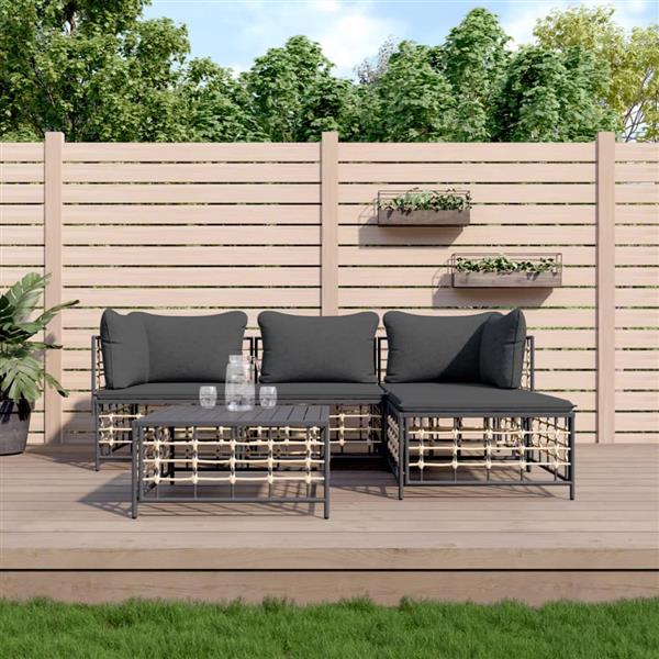 Grote foto vidaxl 4 delige loungeset met kussens poly rattan antracietkleurig tuin en terras tuinmeubelen