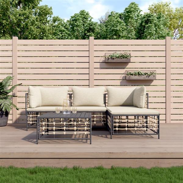 Grote foto vidaxl 4 delige loungeset met kussens poly rattan antracietkleurig tuin en terras tuinmeubelen