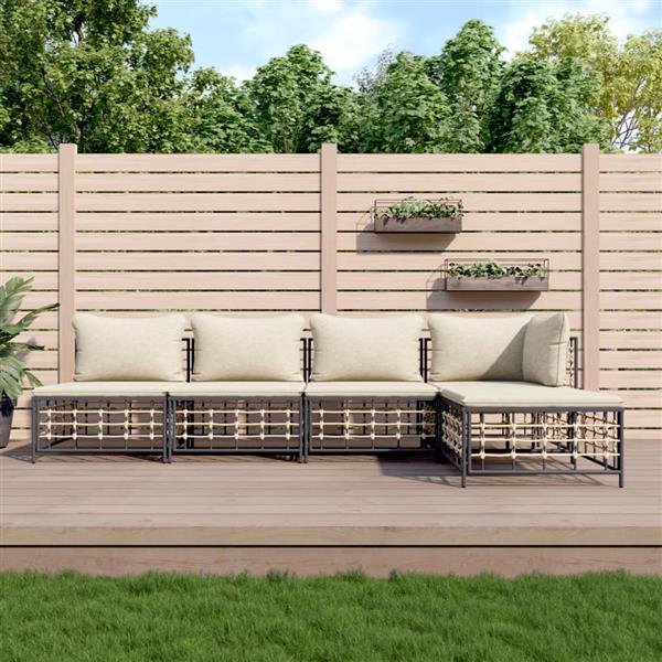 Grote foto vidaxl 5 delige loungeset met kussens poly rattan antracietkleurig tuin en terras tuinmeubelen